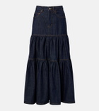Saint Laurent Tiered denim maxi skirt