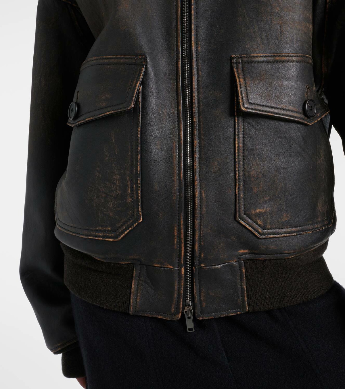 The Row Adonis shearling-trimmed leather jacket