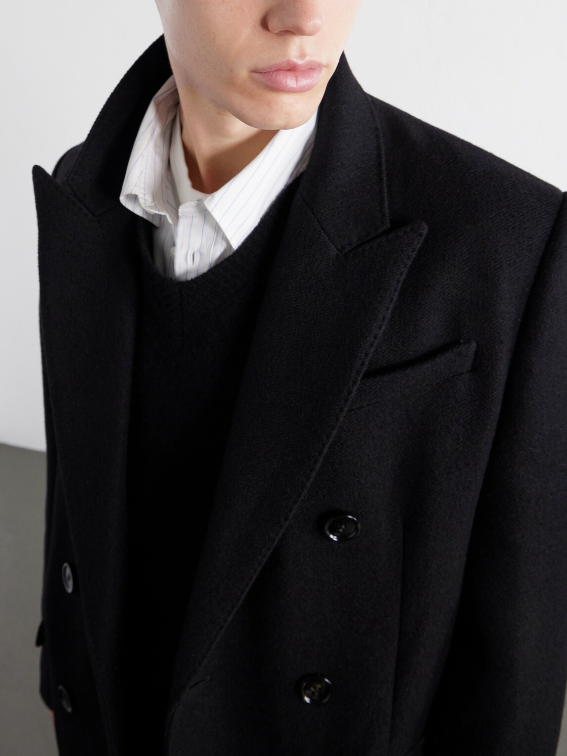 AMI PARIS - Double-Breasted Virgin Wool-Gabardine Coat - Black