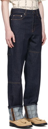 JW Anderson Indigo Logo Grid Turn Up Workwear Jeans