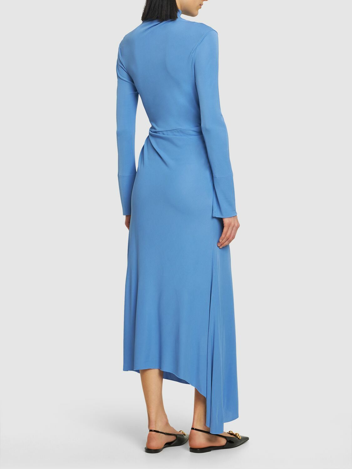 knee length dresses for ladies Victoria Beckham asymmetric draped midi dress  Petite Chrie