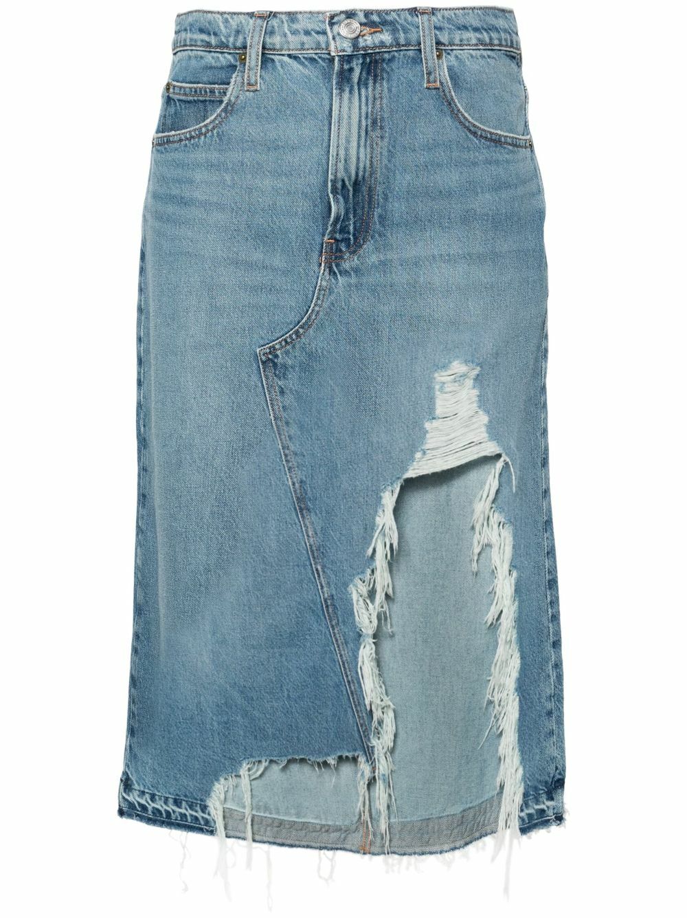 FRAME Blue Distressed Asymmetric Denim Skirt