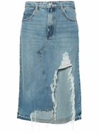 FRAME Blue Distressed Asymmetric Denim Skirt