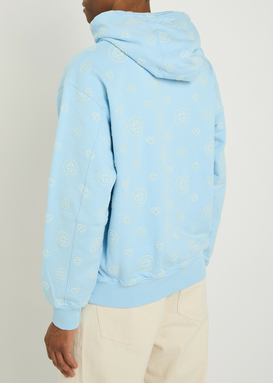 Casablanca Monogram Hooded Cotton Sweatshirt Light Blue