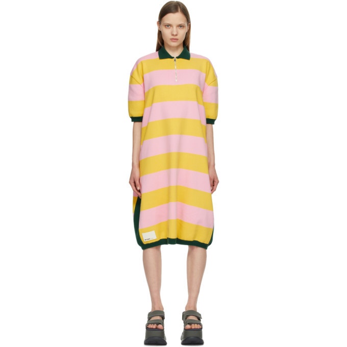 Photo: Sunnei Pink and Yellow Striped Knit Polo Dress