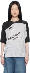 Balmain Black & White Loose Optical Illusion Print T-shirt