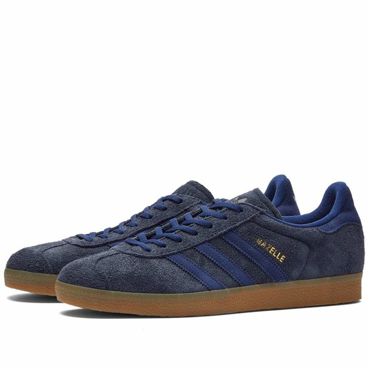 Photo: Adidas Men's Gazelle Sneakers in Legend Ink/Dark Blue/Gum