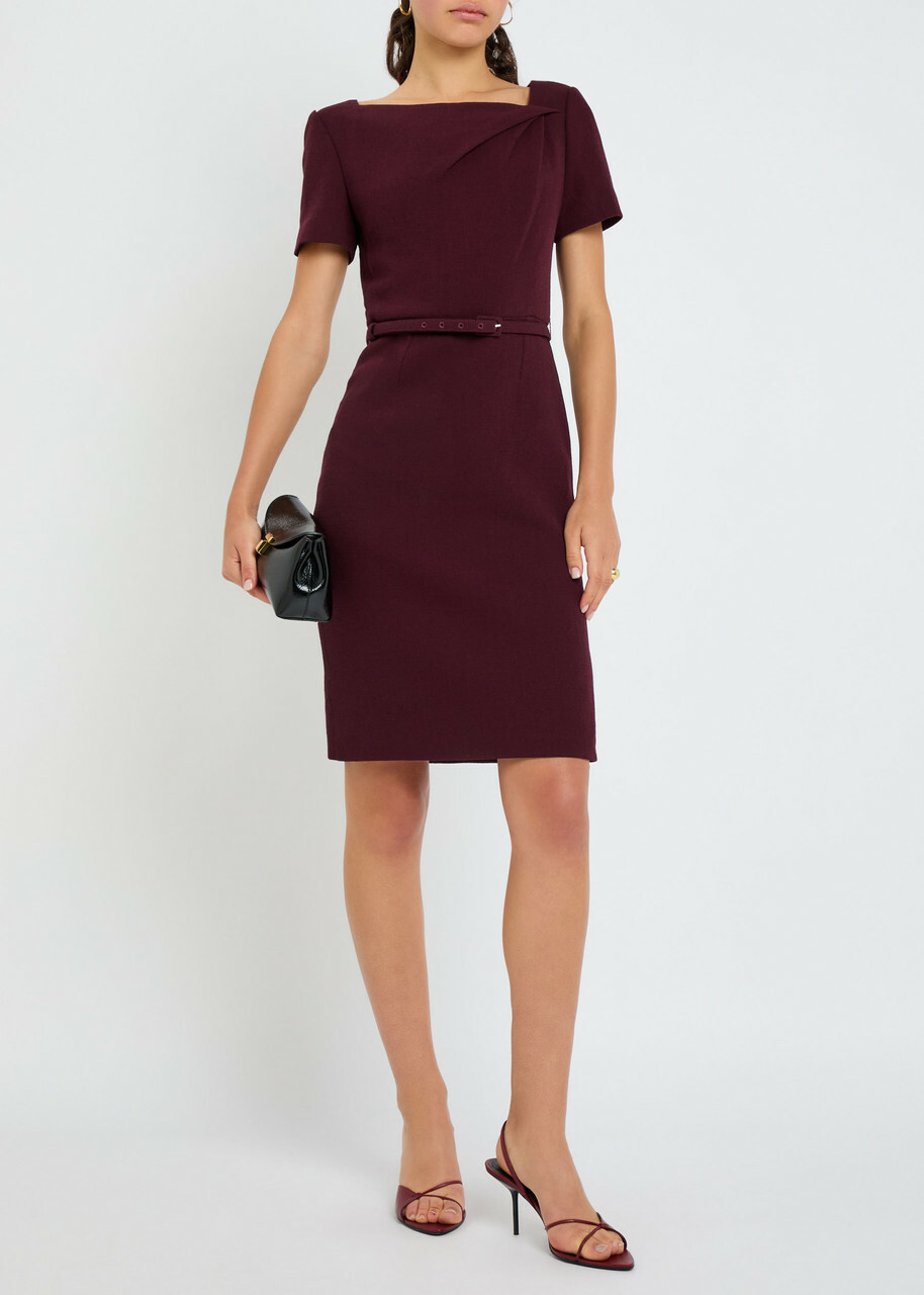 Roland Mouret Belted Wool-crepe Dress Burgundy