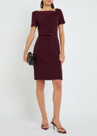 Roland Mouret Belted Wool-crepe Dress Burgundy