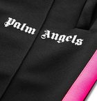 Palm Angels - Slim-Fit Logo-Print Striped Tech-Jersey Sweatpants - Men - Black