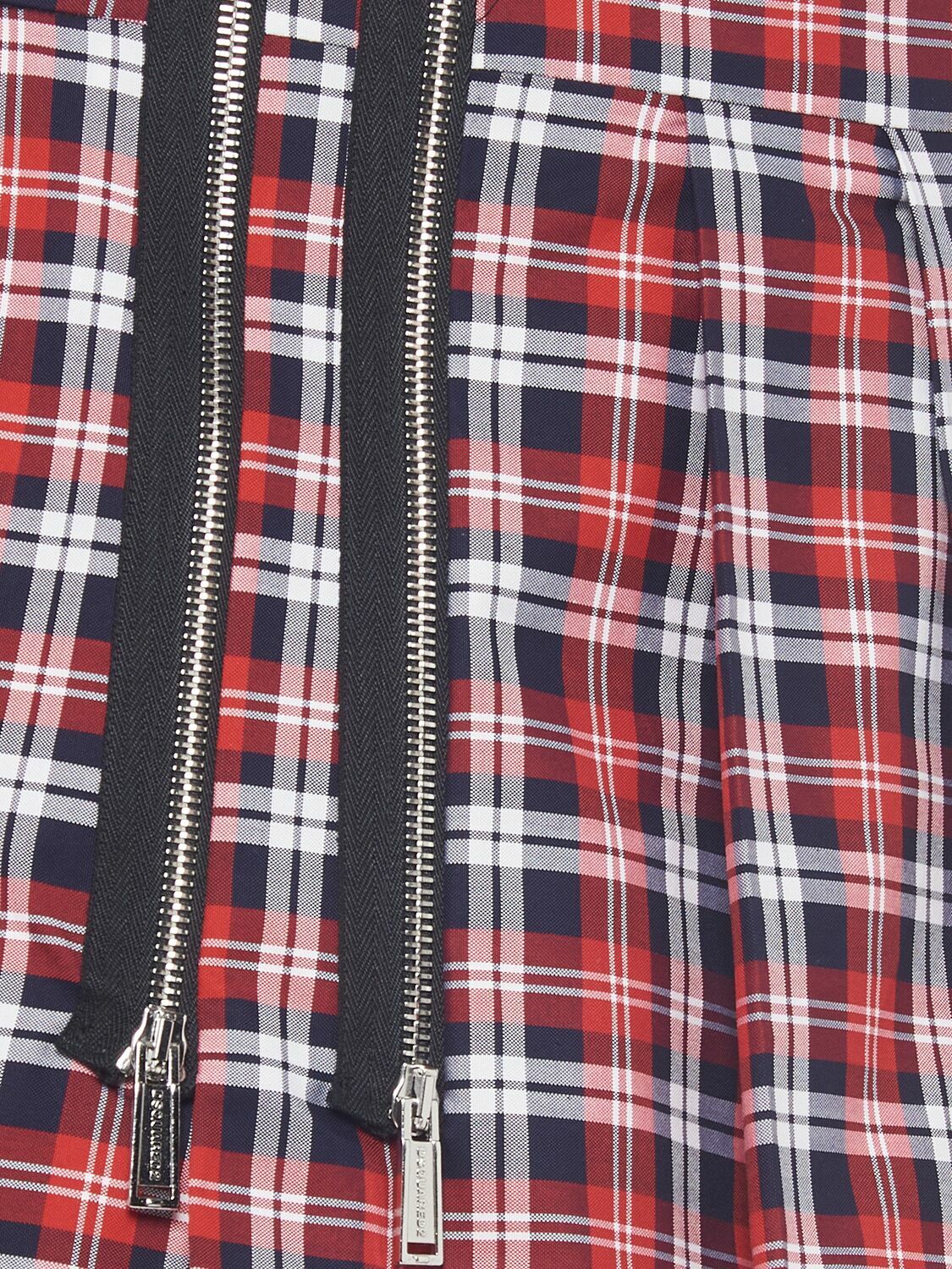 DSQUARED2 - Plaid Cotton Mini Skirt W/ Zips Dsquared2