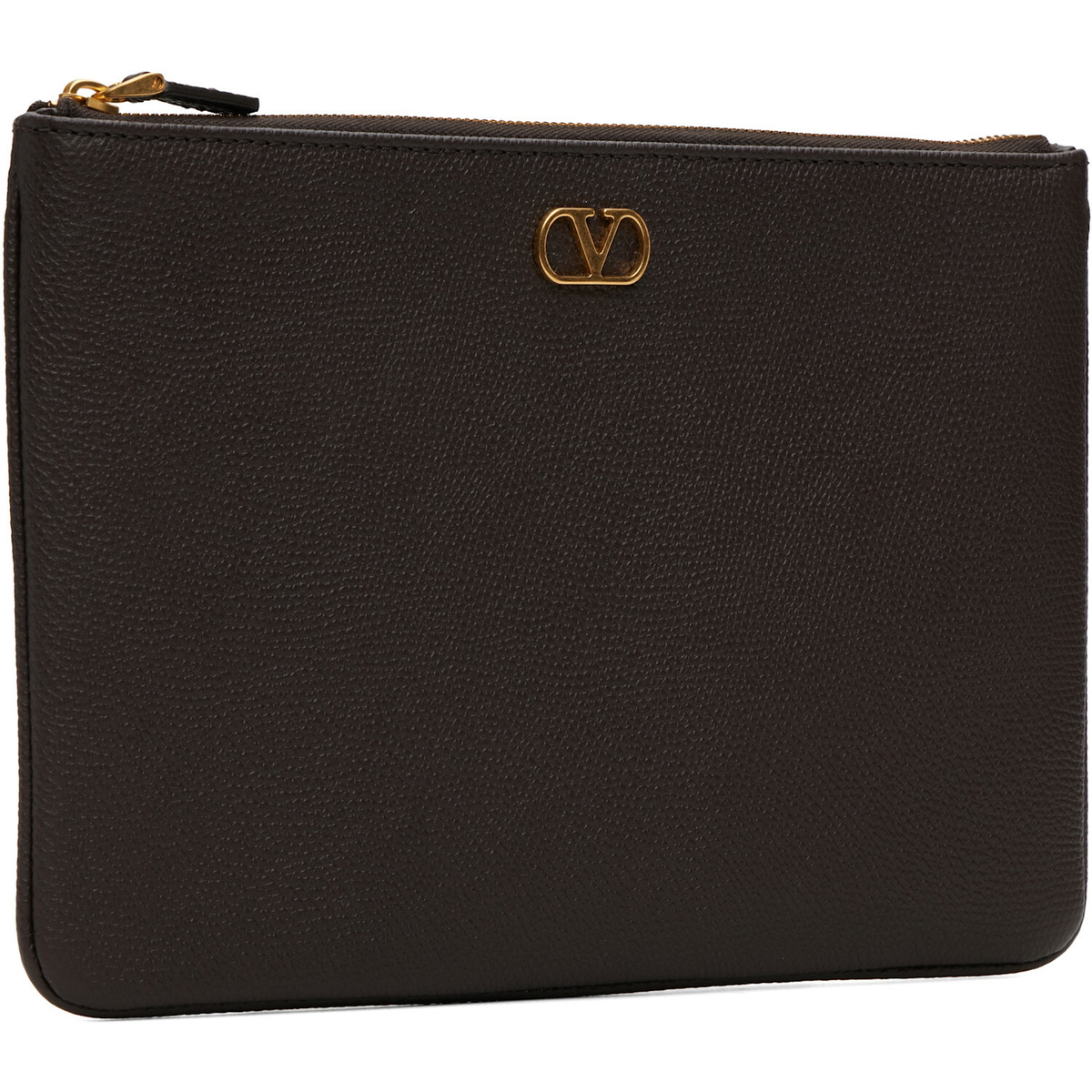 Valentino Garavani Brown VLogo Signature Grainy Calfskin Pouch