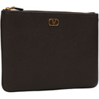 Valentino Garavani Brown VLogo Signature Grainy Calfskin Pouch