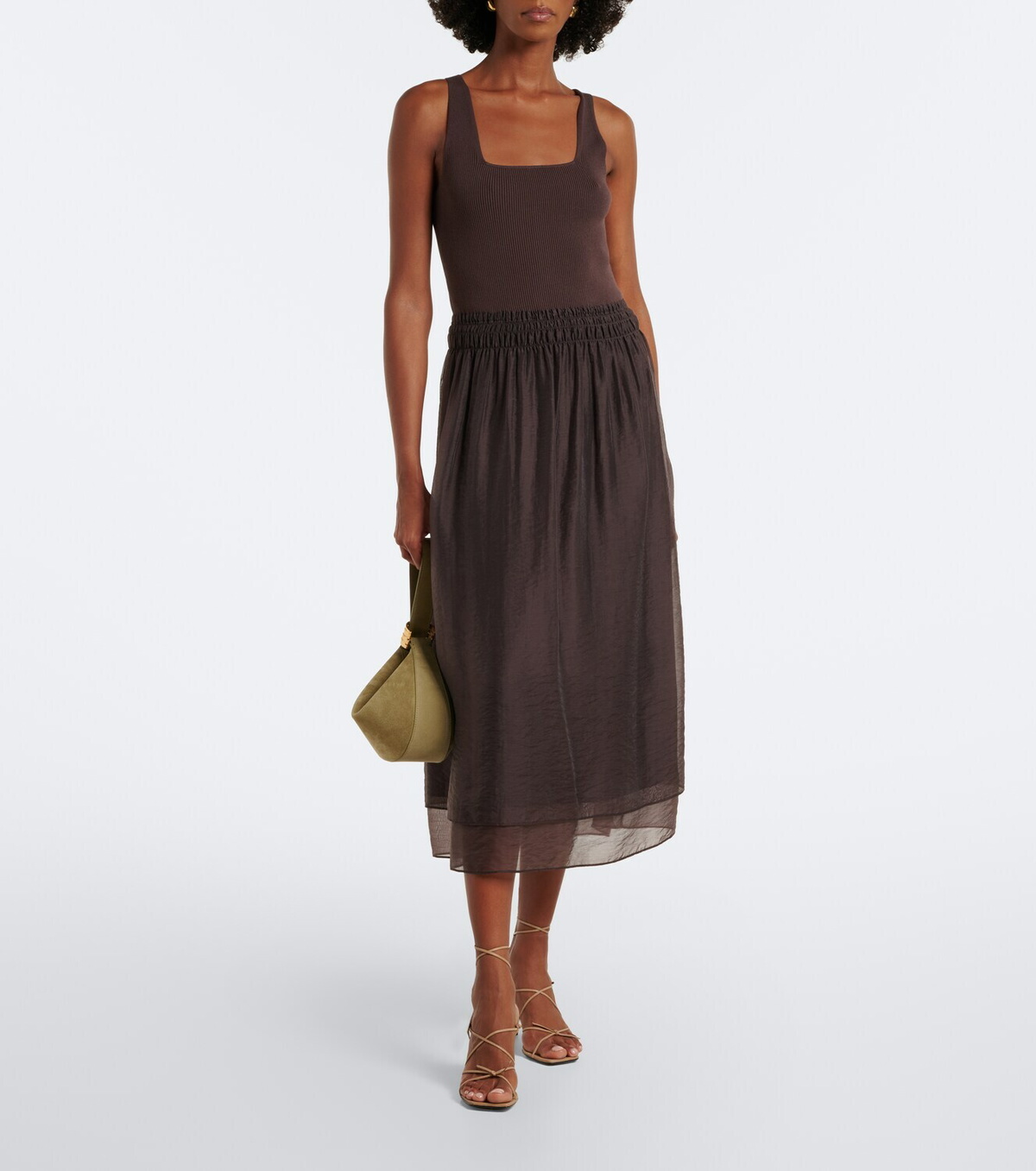 Vince Shirred rIbbed-knit midi dress