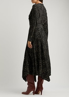 Lovebirds Printed Silk Crepe-de-chine Midi Dress Black