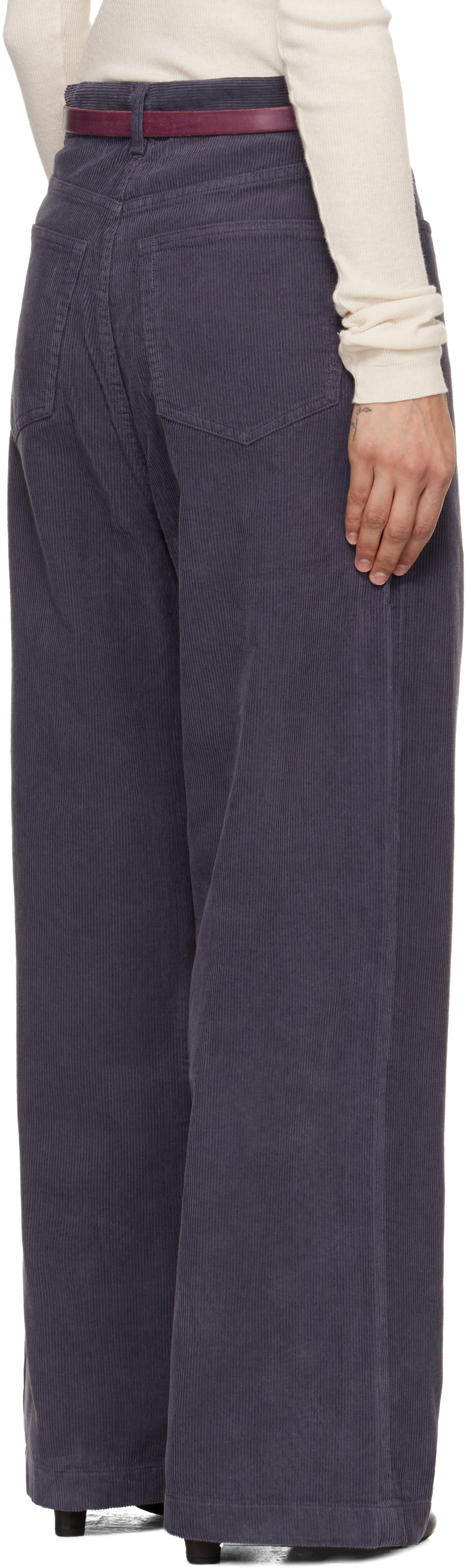 TONYWACK Purple Washed Corduroy Wide-Leg Trousers