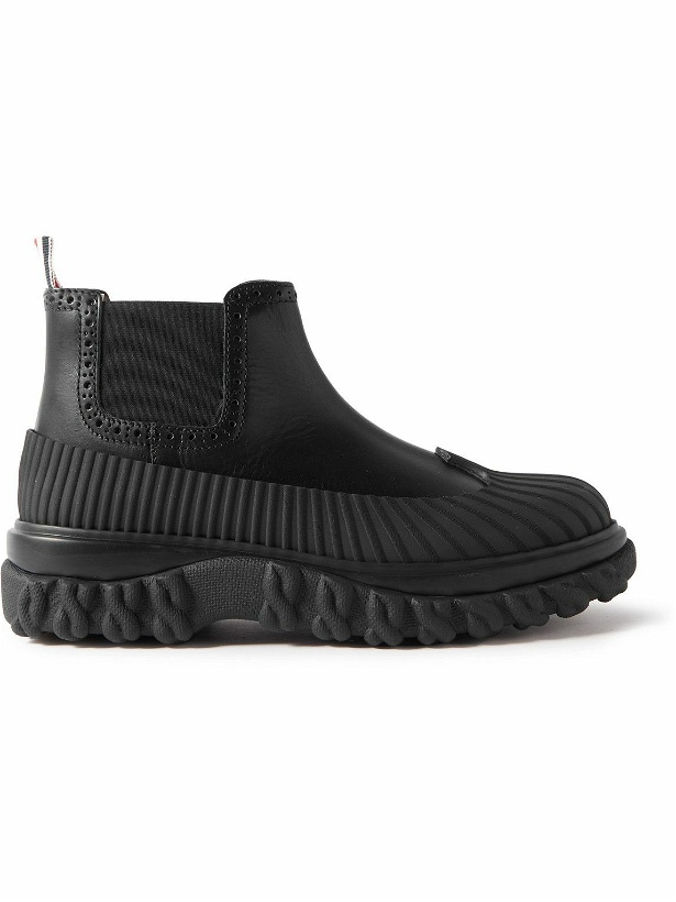 Photo: Thom Browne - Chelsea Rubber-Trimmed Leather Chelsea Boots - Black
