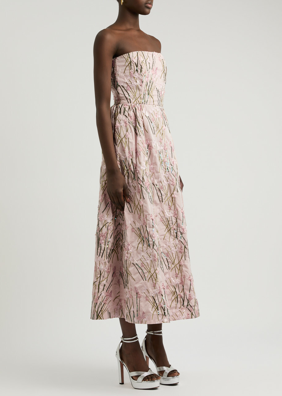 Bernadette Dette Strapless Floral-embroidered Taffeta Midi Dress Multi  Print Bernadette