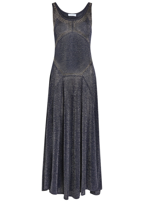 Photo: Rabanne Embellished Metallic-knit Midi Dress Navy