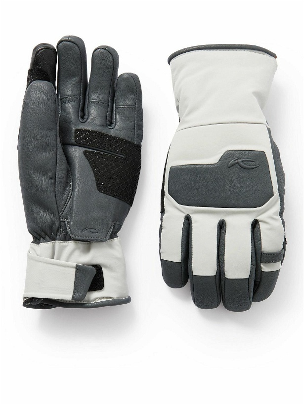 Photo: Kjus - Logo-Embossed Leather and Shell Ski Gloves - Gray