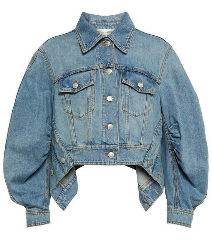 Photo: Alexander McQueen Puff-sleeve cropped denim jacket