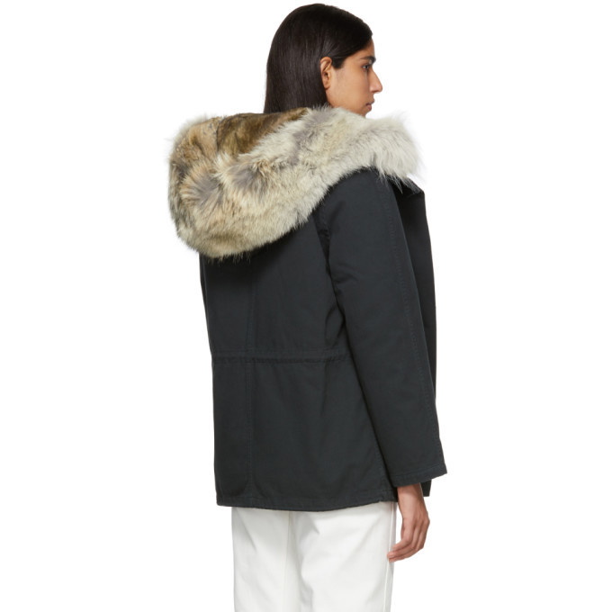 Yves Salomon - Army Grey Classic Short Fur-Lined Parka – BlackSkinny