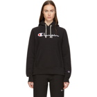 Champion Reverse Weave Black Logo Hoodie