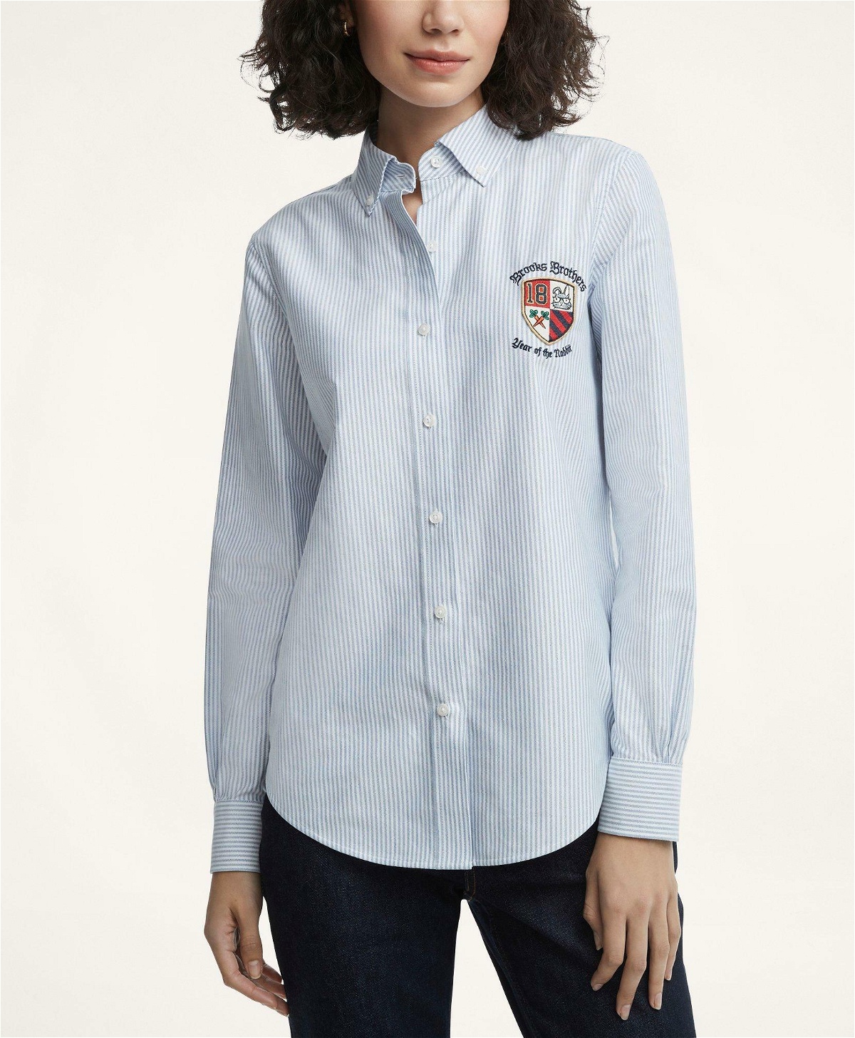 Photo: Brooks Brothers Women's Lunar New Year Classic Fit Cotton Oxford Cloth Shirt with Patch | Blue
