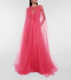 Costarellos Cassandra caped tulle gown