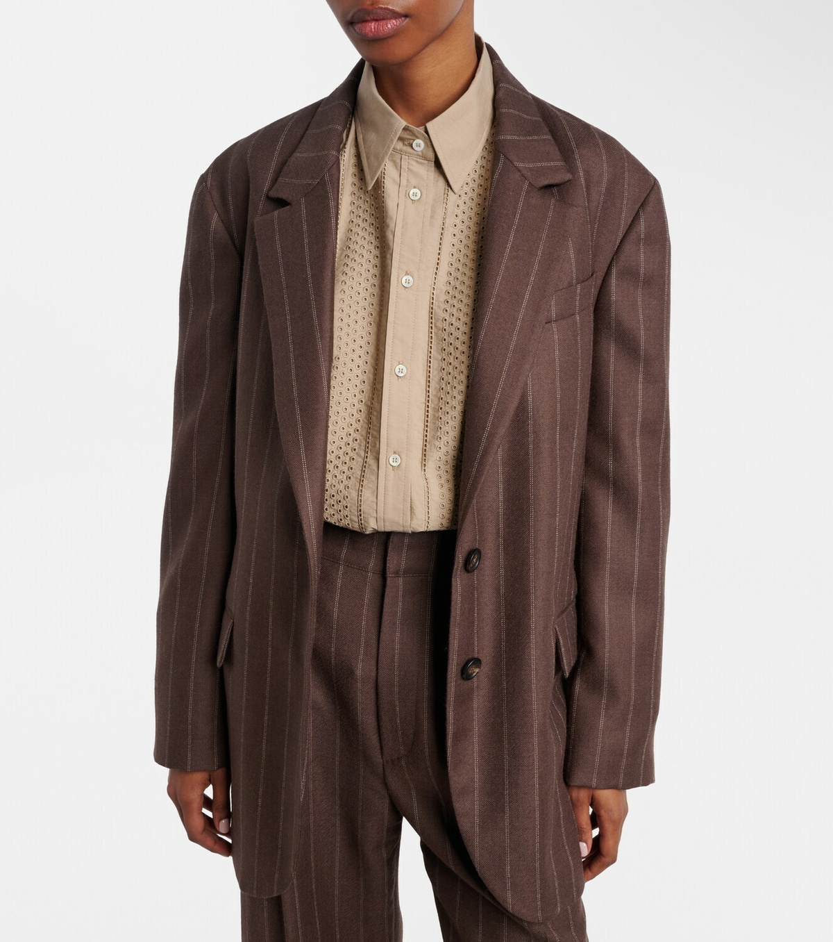 Brunello Cucinelli Belted pinstriped virgin wool blazer