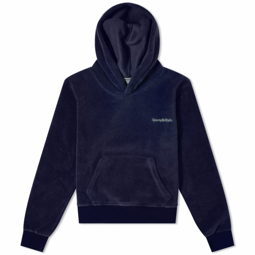 Sporty & Rich Women's Serif Logo Polar Hoody in Navy/White Sporty & Rich