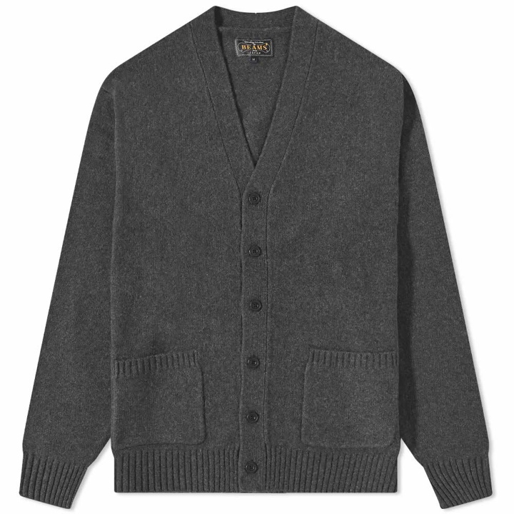 Photo: Beams Plus Men's 7G Elbow Patch Cardigan in Charcoal