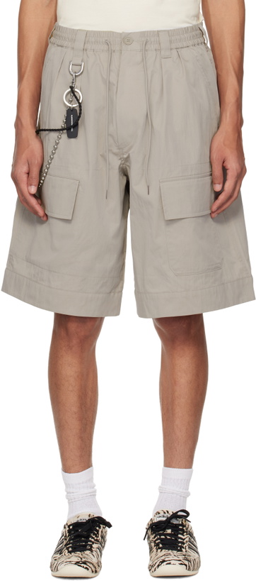Photo: Y-3 Beige Wide Leg Cargo Shorts