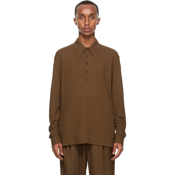 Photo: Lemaire Brown Crepe Jersey Long Sleeve Polo