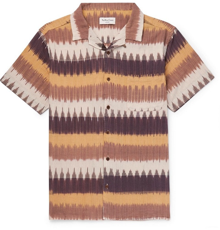 Photo: YMC - Camp-Collar Printed Cotton-Gauze Shirt - Brown