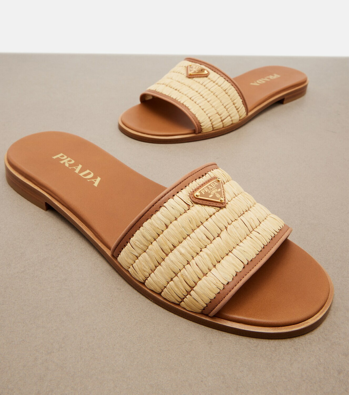 Prada Leather-trimmed raffia sandals