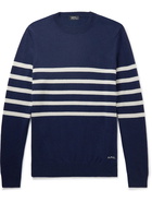 A.P.C. - Maceo Logo-Embroidered Striped Cashmere and Cotton-Blend Sweater - Blue