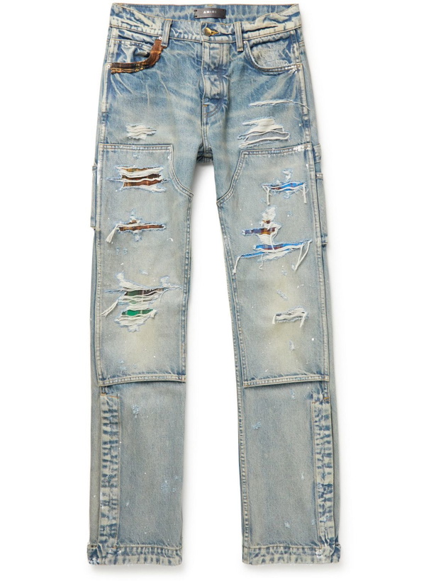 Photo: AMIRI - Carpenter Panelled Distressed Paint-Splattered Jeans - Blue