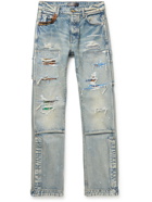 AMIRI - Carpenter Panelled Distressed Paint-Splattered Jeans - Blue
