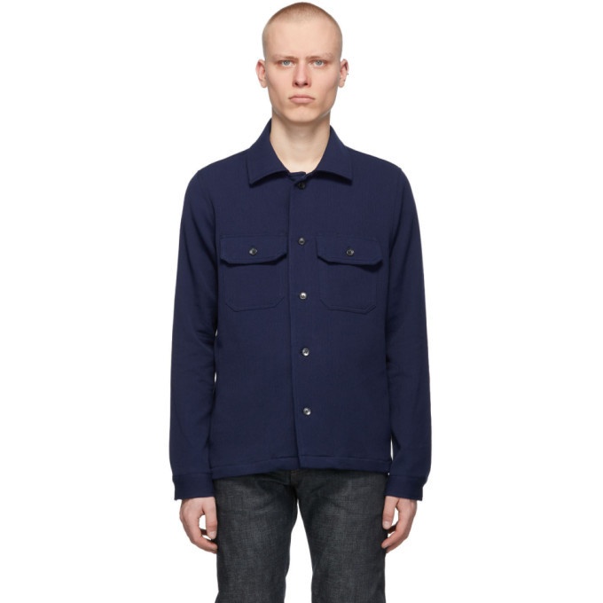 Photo: Naked and Famous Denim Navy Loose Weave Dobby Shirt
