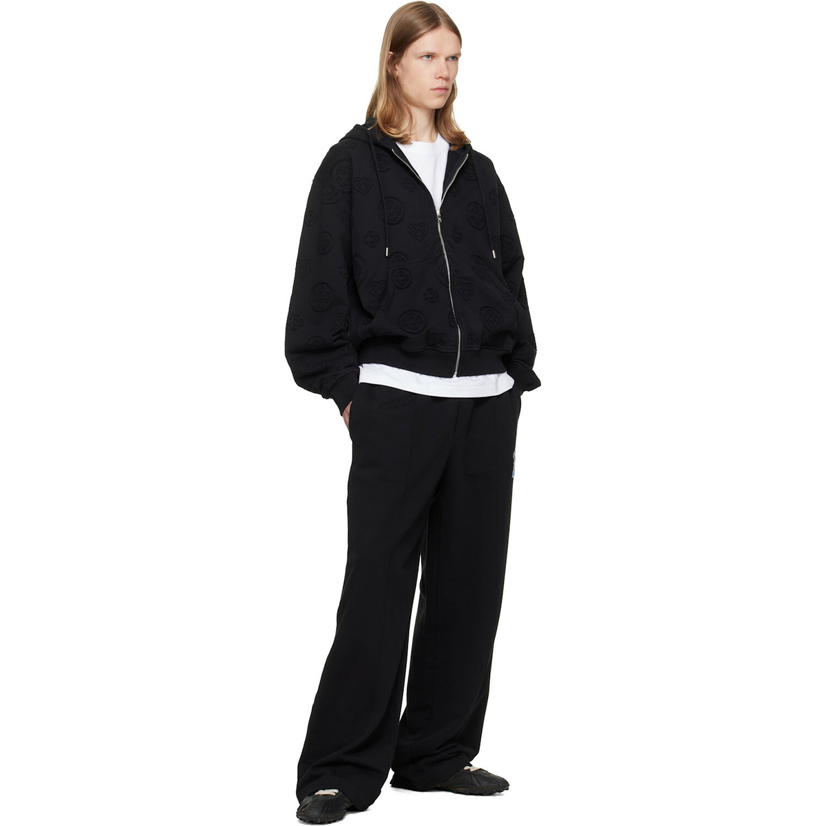 Casablanca Black Applique Monogram Zip‑Up Hoodie