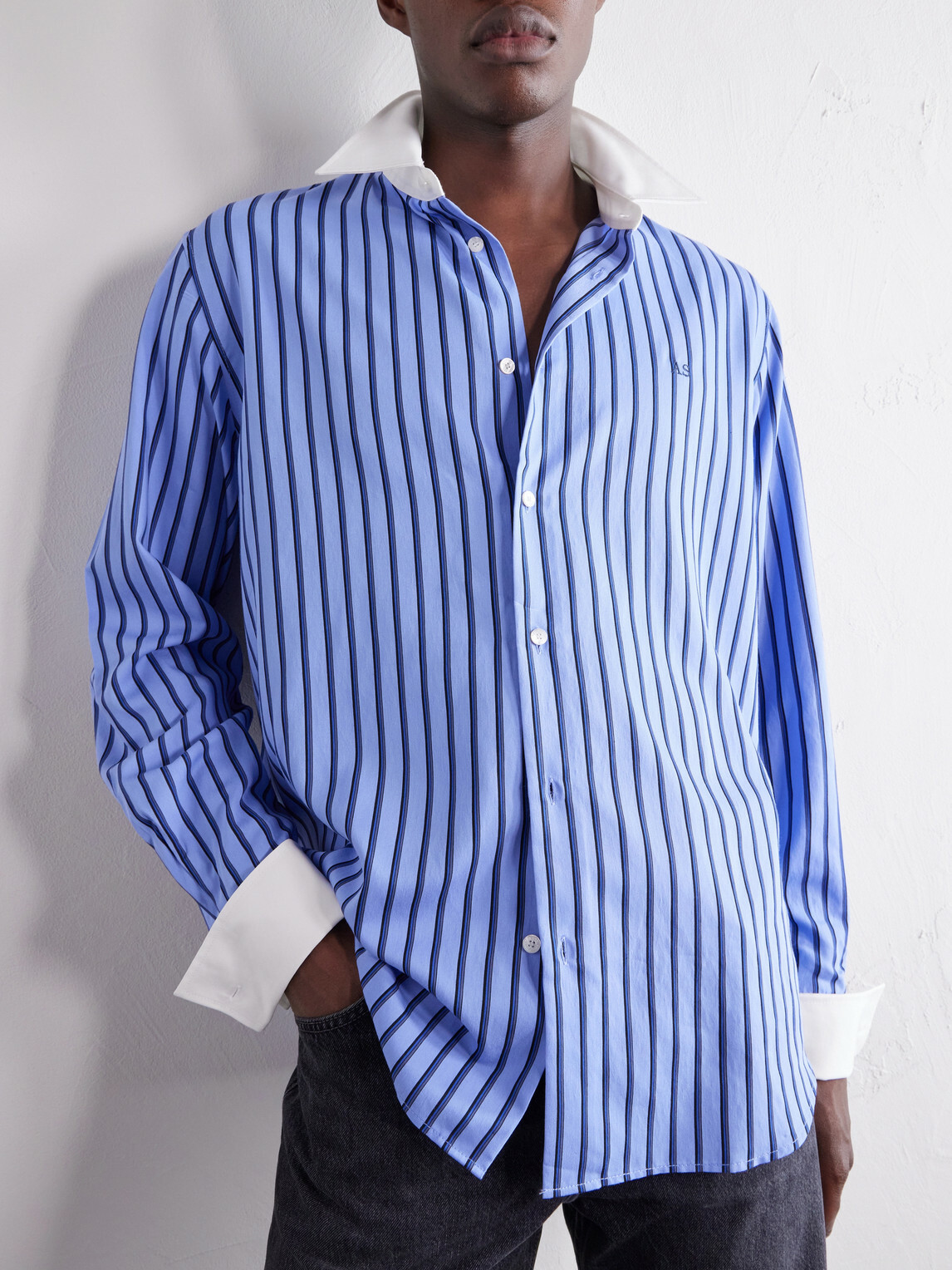 Acne Studios - Logo-Embroidered Striped Poplin Shirt - Blue