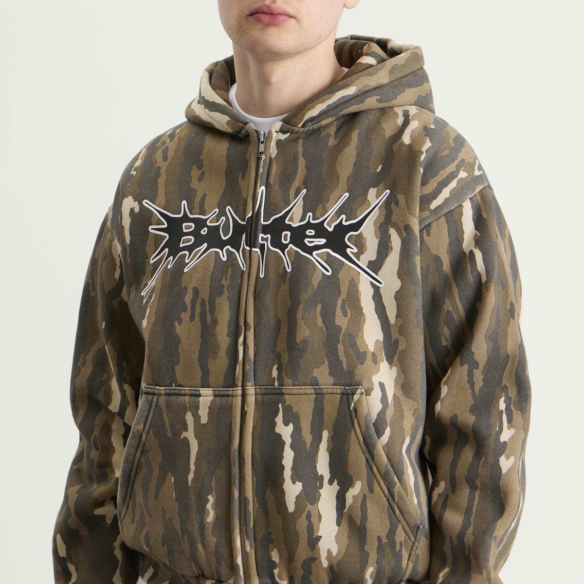 Butter Goods Men's Nail Logo Zip Hoodie in Frog Camo