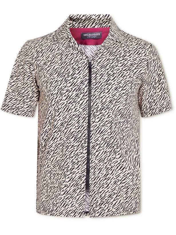 Photo: CAFE DU CYCLISTE - Laureline Camp-Collar Tiger-Print Cycling Jersey - Yellow