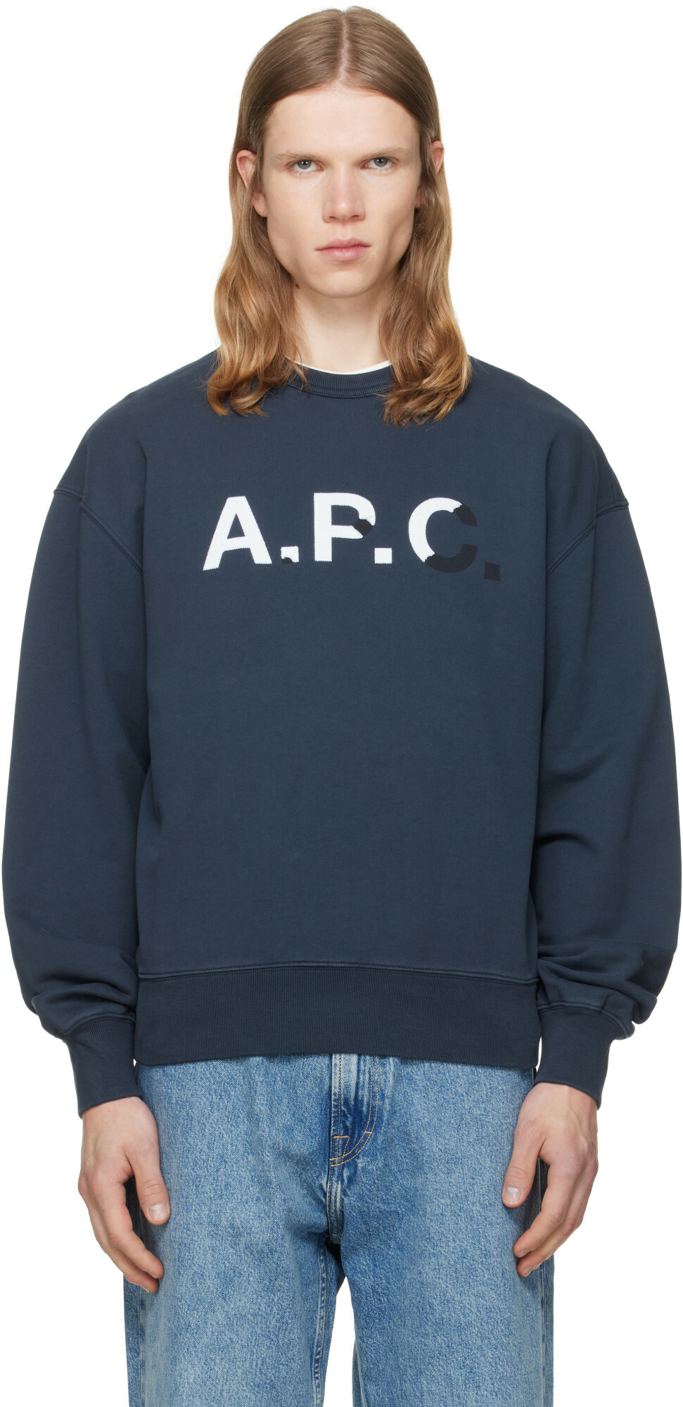 A.P.C. Navy Vintage-Effect 'A.P.C.' Logo Sweatshirt