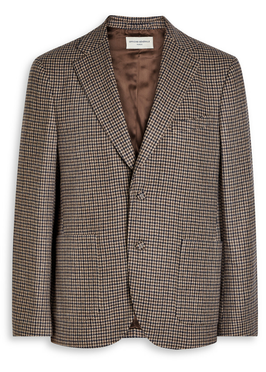 Officine Générale Houndstooth Wool-blend Blazer Brown