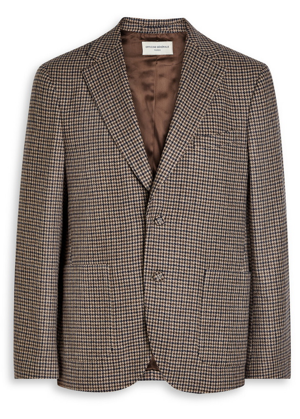 Photo: Officine Générale Houndstooth Wool-blend Blazer Brown