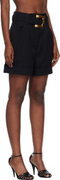 BALMAIN Black Grain De Poudre Belt Shorts