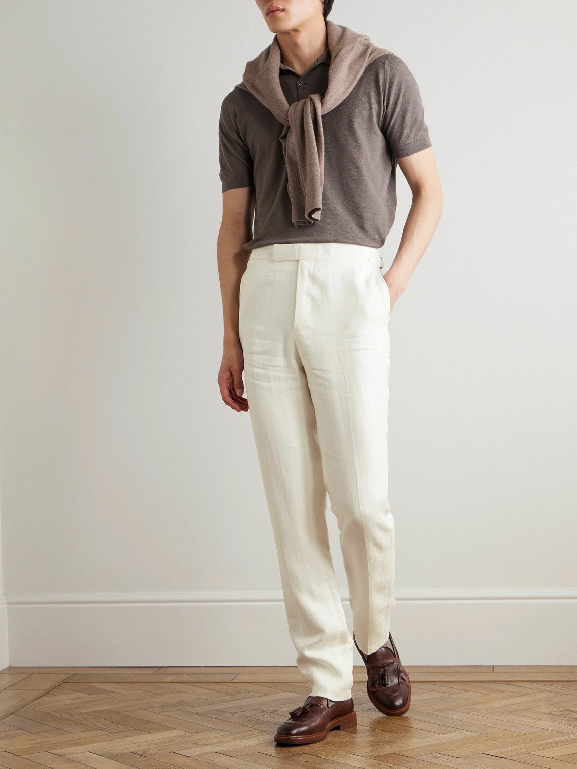 Kingsman - Herringbone Linen-Twill Tuxedo Trousers - Neutrals Kingsman