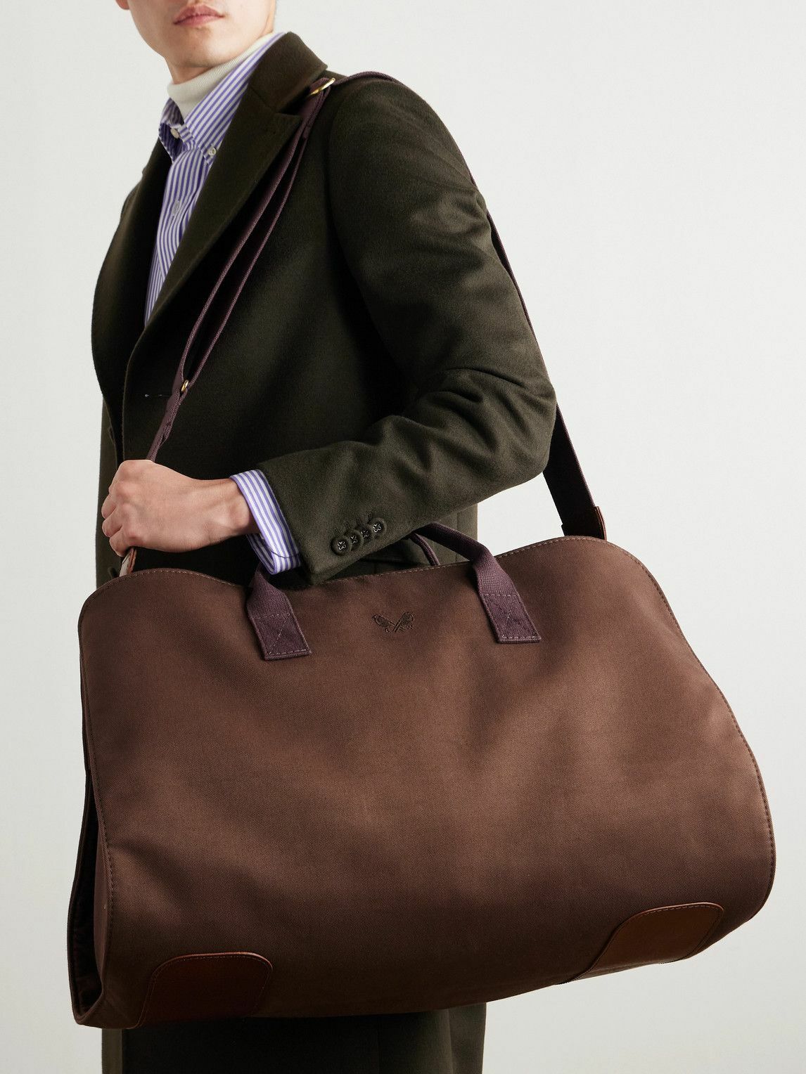 Bennett Winch - Logo-Embroidered Leather-Trimmed Cotton-Twill Suit Carrier and Holdall